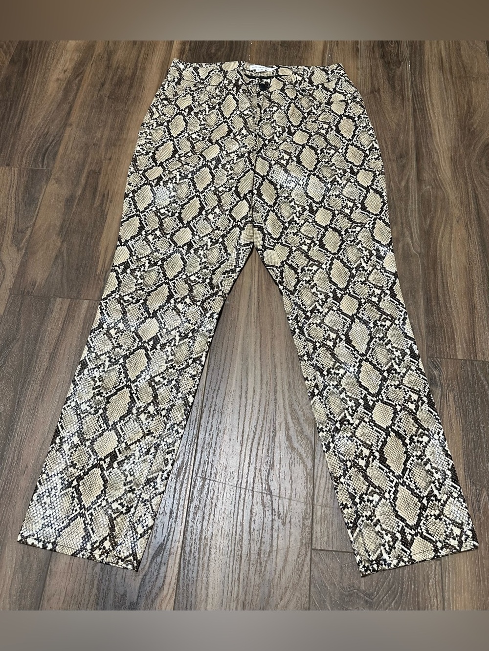GOOD AMERICAN Good Classic Faux Leather Pants Neutral Snake Size 6/28